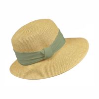 Women's Summer Straw Hat With Anisometric Brim With Khaki Ribbon