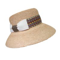 Women's Summer Natural Straw Hat With Stripped Colourful Band And Bow