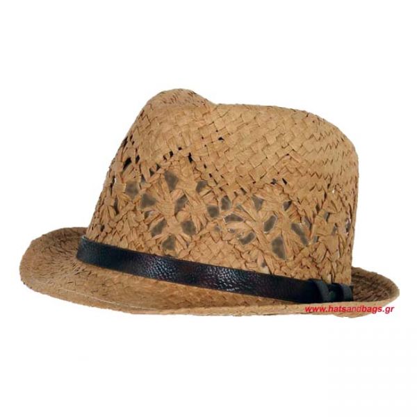 Summer Straw Trilby Hat With Leather Strap