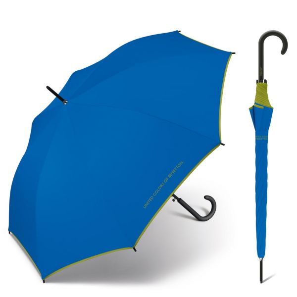 Ομπρέλα μεγάλη αυτόματη θαλασσί με ρέλι United Colors of Benetton Long Stick Umbrella Egyptian Blue